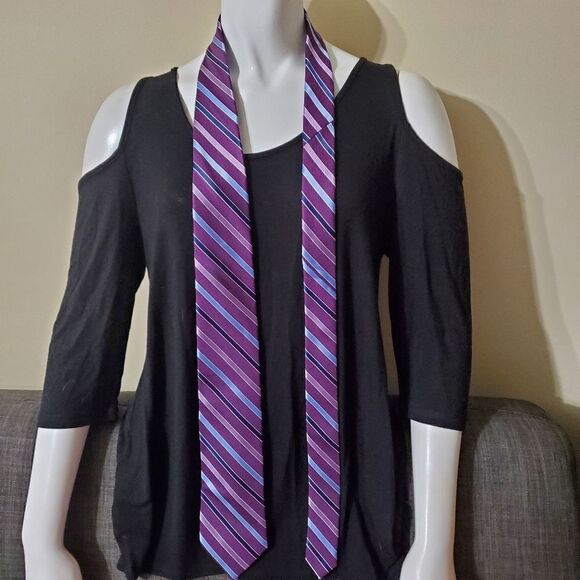 Croft & Barrow Purple & Blue Striped Silk Tie - Picture 2 of 5